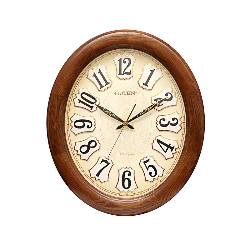 金钟宝椭圆形挂钟欧式客厅实木大号静音挂钟中式复古创意石英钟表